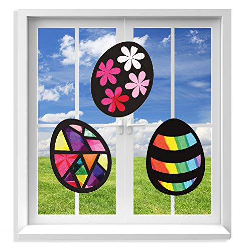 VHALE Suncatchers Craft 3 Sets (9 Cutouts) w Tissue Papers Stained Glass Effect Paper Sun Catcher Kit, Window Art, Classroom Crafts, Creative Art Projects, Kids Party Favors (Easter Egg) - style: Easter Egg