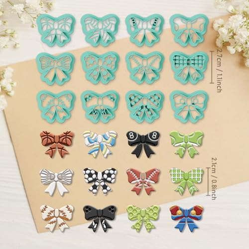 ORIGACH 12 Pcs Bow with Sports Ball Polymer Clay Cutters Set - style: Bow with Sports Ball