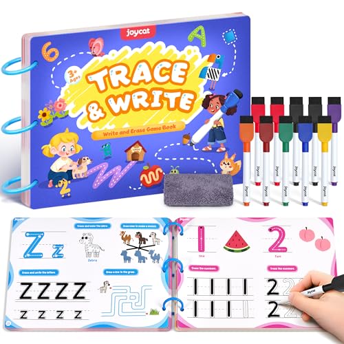 JoyCat Preschool Learning Activities 48 Reusable Pages for 3-8 - style: 1. Trace & Write