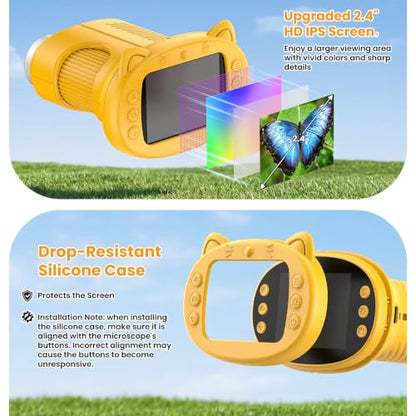 Alotwan Kids Microscope Handheld, Digital 1000X, 2.4" HD Screen - color: Yellow
