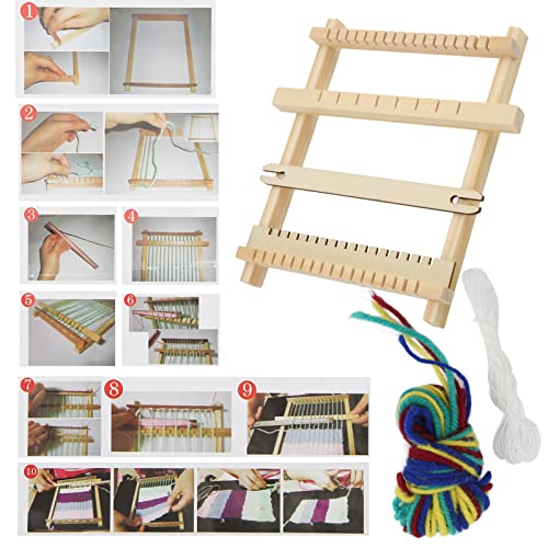 Handloom, Wooden DIY Hand Knitting Weaving Machine Large Frame Weaving Tapestries Scarves Heddle Bar for Kids Beginners