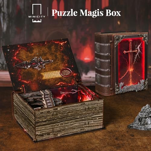 MiniCity Sword of Fire Book Nook Kit, 3D Wooden Bookshelf Puzzle with LED - color: The Sword of Fire
