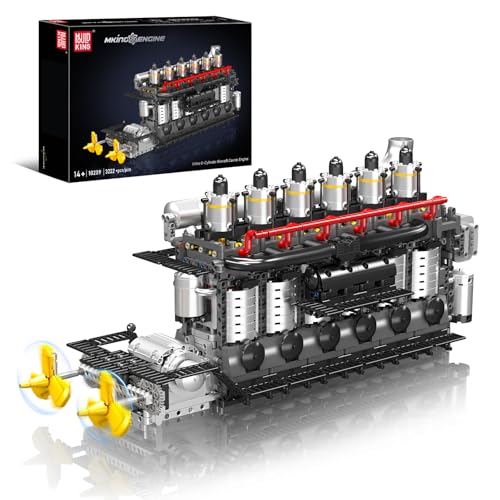 Mould King 10209 Aircraft Carrier Engine Building Sets, Intelligent Chip Drive Engine Model Kit that Runs, Build Your Own STEM Model Engine, Gift for Age 14+/Adult Collections Enthusiasts (3222+ PCS) - style: MK-10209 engine