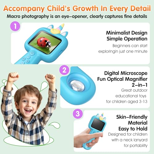 Kids Microscope, 2.4" Screen 600X Handheld Digital Microscope for Kids - color: blue
