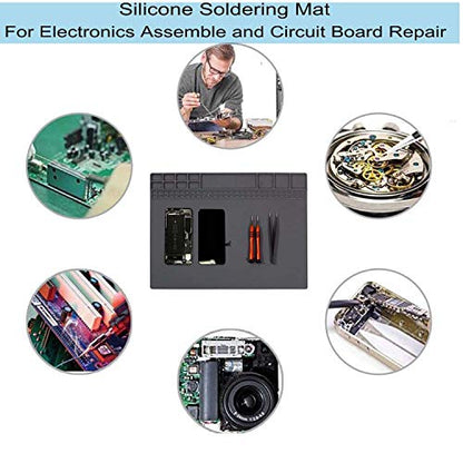 Anti-Static Mat Work Mat Repair Work Mat and 3 Auxiliary Tools, Anti-Static Wrist and Tweezers and Brush 932°F Heat Resistant 15.9” x 12” inch Grey