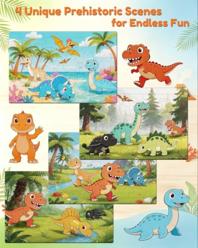 Dinosaur Puzzles for Kids Ages 8, Wooden Jigsaw Puzzles 4-Pack