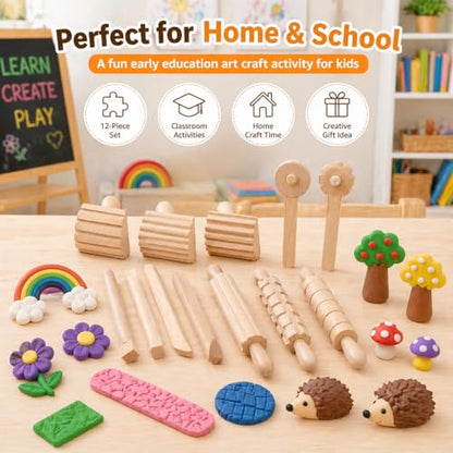 Garneck 12Pcs Wooden Clay Tools Set for Kids: Dough Rolling Modeling Accessories Pottery Sculpting Kit Modeling Accessories for Early Education Art Craft Activity Home School (Pack of 3) - size: 16.50X1.50X1.50CM (Pack of 3)