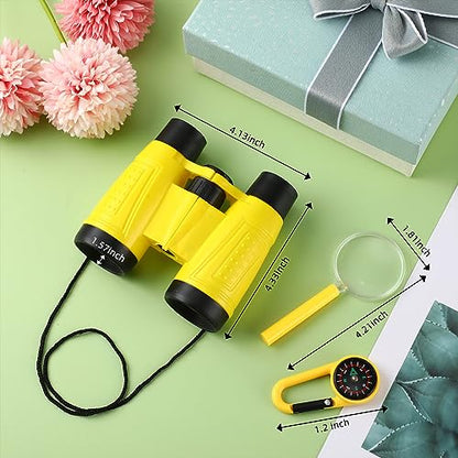 Wettarn 24 Pack Christmas Kid Mini Binocular Compass Magnifying Glass Set for 3-12 Years Boy Girl Toddler Gifts Small Compact Telescope Binocular for Bird Watching Outdoor Camping Hiking Exploring