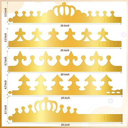 Gold Paper Crowns, Diy Birthday King Crowns Craft to Decorate, Paper Prince Princess Crown Hats for School Classroom - style: 54 (35 Crowns+19 Sticker Gems)