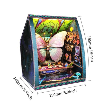 Music Park Book Nook for Adults, 3D Wooden Puzzle Butterfly Museum with LED - color: Butterfly Museum