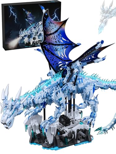 Mechanical Ice Dragon Building Set, 1646 Pieces Large Fantasy Model Kit with Articulated Flapping Wings, Blue Mythical Creature Decor for TV Series Fans Compatible with Major Brands