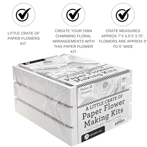Hampton Art Little Crate of Paper Flower Kit, White, 185Pc, Paper Flower Kit, Making Bouquet Craft Kits for Adults, Craft Making Kit