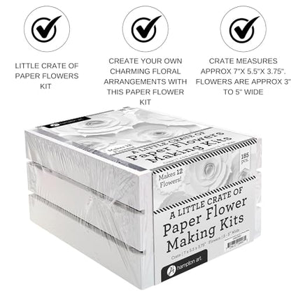 Hampton Art Little Crate of Paper Flower Kit, White, 185Pc, Paper Flower Kit, Making Bouquet Craft Kits for Adults, Craft Making Kit