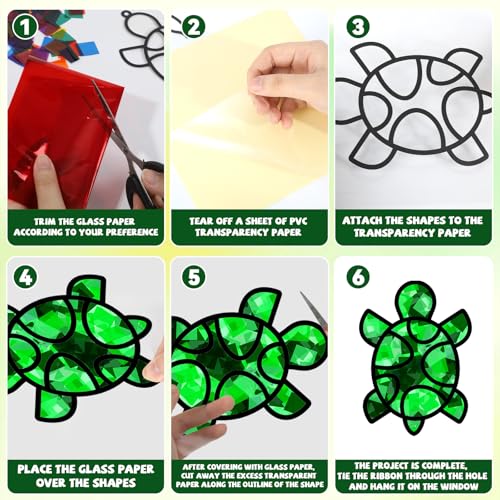 QOUBAI 32 Sets Turtle Suncatchers Craft Kit DIY Window Stained Glass Effect Sea Animals Paper Crafts for Home School Classroom Decoration Kid Ocean Sea Birthday Gift Creative Art Project Activity Game - style: Turtle