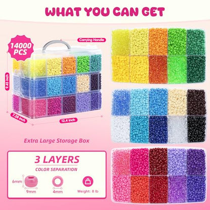 Simetufy 14000Pcs Pony Beads Bulk, 30 Colors 6x9 Kandi Beads for Bracelet - color: 30 Colors - 14000 Pcs