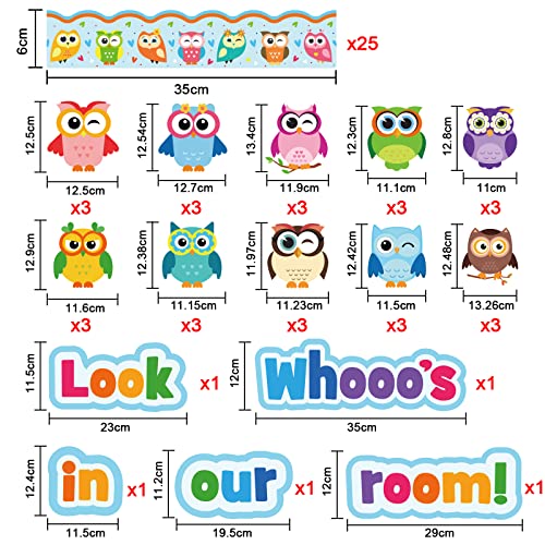 Colorful Owls Bulletin Board Decoration Set Mix Owl Borders Cutouts for Party School Classroom Door Welcome Bulletin Board Craft Home Wall(Look whooos in Our Room) - style: Look Whooos in Our Room
