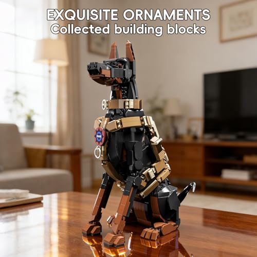 Doberman Pinscher Building Set 1376 Pieces Realistic Police Dog K9 Model Kit with Tactical Harness Large Sitting Animal Pet Construction Toy Guardian Statue Gift for Dog Lovers & Adults - color: Doberman Pinscher