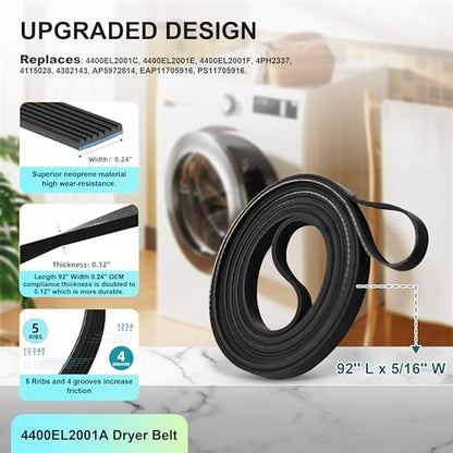 Upgraded Dryer Repair Kit Compatible with LG Kenmore Dryers Includes 4581EL2002C Dryer Drum Roller 4400EL2001A Dryer Belt 4561EL3002A Idler Pulley & Spring Replace 4400EL2001F 4581EL3001E 4581EL2002A