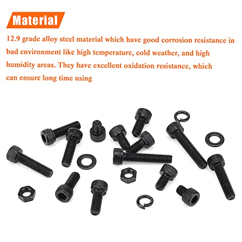 HELIFOUNER 240 Pieces M5 x 6mm /8mm /10mm /12mm /16mm /20mm /25mm, Hex Socket Head Cap Screws Bolts Washers Nuts Kit, 12.9 Grade Alloy Steel, Full Threaded, Black - size: M5, style: Socket Head