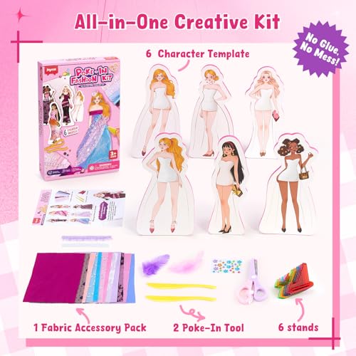JoyCat Fashion Design Poke Art Kit for Girls, 6 No-Sew Mannequins - color: Dress Up Fashion Kit