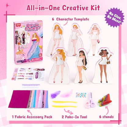 JoyCat Fashion Design Poke Art Kit for Girls, 6 No-Sew Mannequins - color: Dress Up Fashion Kit