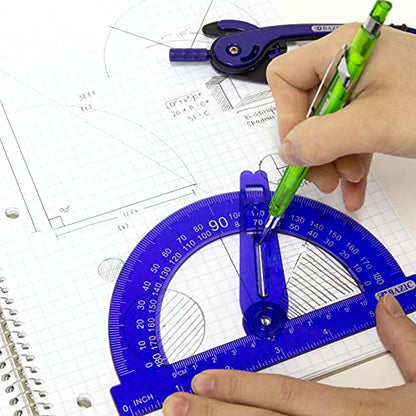 BAZIC PRODUCTS Scale-Arm Compass with #2 Pencil & 6 in Protractor, 4-Set - size: 1 Count (Pack of 4)