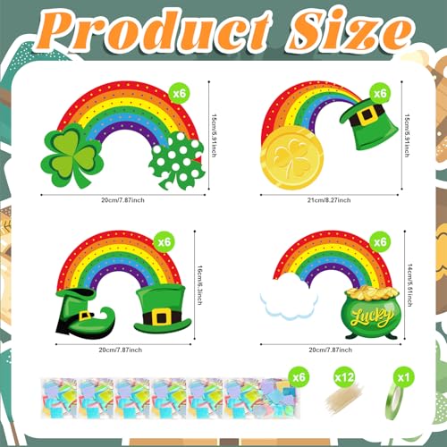 Cinrobiye 24Set St. Patrick's Day Crafts Irish Rainbow Poke Art Kit Mess-Free Arts and Crafts Hanging Ornaments for Home School DIY Art Project Activity Game Prizes Gift Exchange Shamrock Party Favors