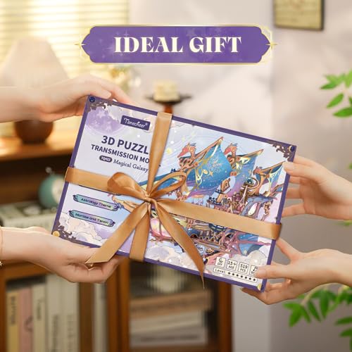 Tonecheer 3D Wooden Puzzle Airship Model Kit, DIY Transmission Model Fantasy Ship Spaceship with Music, Movable Building Kit Starlight Craft Mechanical Decor Idea Gift for Adults - Magical Galaxy - style: Magical Galaxy