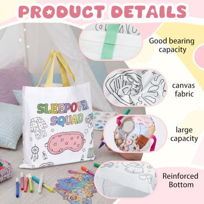 Paterr 6 Pcs Sleepover Party Tote Bags Color Your Own Canvas Bags