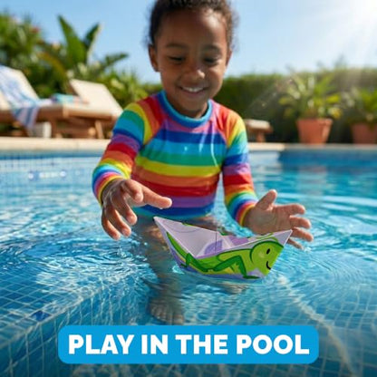 WOYS Floating Origami Boats | Insects Set | Waterproof Reusable Paper | Screen-Free DIY Arts & Crafts Activity & Gift | 5 Sheets | Bath, Pool & Indoor Play - color: INSECTS