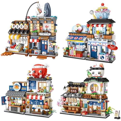 ELAICREE Japanese Street View Shop Building Blocks House Toy, New 4 Models Mini DIY Building Blocks Model MOC Construction Toy, Gift for 6-12 Years Old Kid Girls and Boys - color: New 4 Models-02