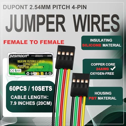 10 Sets / 60 Pcs for Dupont 2.54mm 4-Pin Connector Kit 24AWG 20cm - size: 4-Pin, style: Female to Female