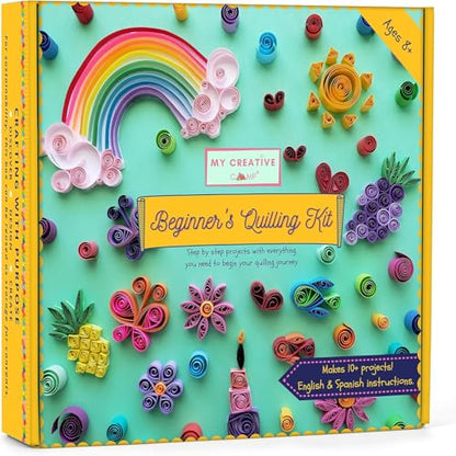 MY CREATIVE CAMP Beginner's Quilling Kit for Kids and Adults, DIY Craft Kit for Kids and Adults, Paper Quilling Kit for Beginners with Tools, Instructions & Storage Box, Makes 10+ Fun Projects