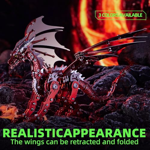 OreilleStar 3D Metal Dragon Puzzle, Mechanical Model Building Kit, Green and Red Assembly Puzzle for Adults Gift (Red Dragon) - color: Red Dragon