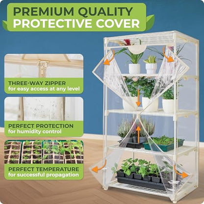 CARPATHEN Indoor Greenhouse with Grow Light, 4 Tiers 27.2"L x 19.3"W x 54"H - size: Greenhouse with Lights & Heat Mat