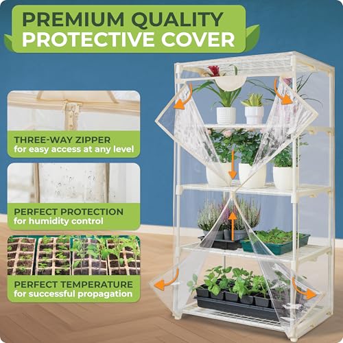 CARPATHEN Indoor Greenhouse with Grow Light, 4 Tiers 27.2"L x 19.3"W x 54"H - size: Greenhouse with Strip&Clip Lights