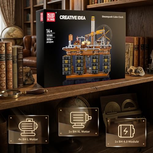 Mould King Steampunk Cube Clock Building Set, App Controlled Time Display, Industrial Oil Pump Mechanical Gear Model Kit for Adults, Creative DIY STEM Collectible Desk Decor Gift(3234+ PCS)