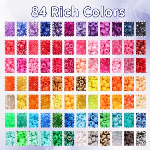 Quefe 84 Colors 4900pcs Kandi Bead Pony Beads Kandi Bracelet Kit - color: B-84 colors