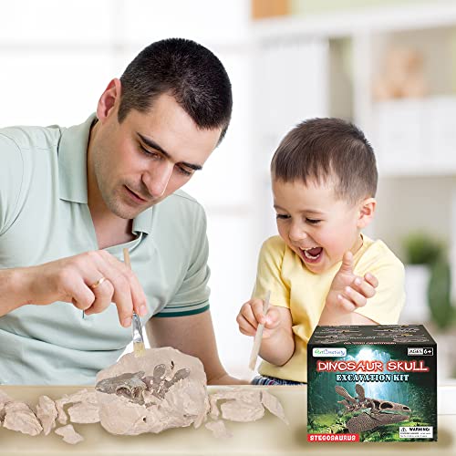 ArtCreativity Dinosaur Excavation Kit for Kids, 5.5” Stegosaurus Skull Excavating Set with Fossil Digging Tools and Stand, Fun Science Activity Toy, Educational Dinosaur Gift for Boys and Girls - style: Stegosaurus