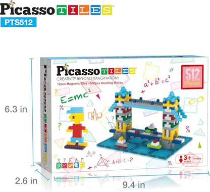 PicassoTiles 512 PCs Grand Playset Magnetic Tiles and Building Block Combo Creative Buildings & Figures Such as Bridges Hearts Unique Characters & More Educational STEM Toys Learning Activity Ages 3+ - color: 512pcs Magnetic Tile & Building Brick Combo