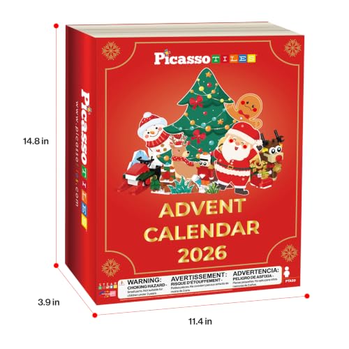 PicassoTiles Magnetic Tiles Building Brick Block Advent Calendar Christmas Theme Set Gingerbread House Holiday Toy Piece Surprise Countdown Magnet Tile STEM Learning Educational Gift for Kids PTA50 - color: Christmas Theme