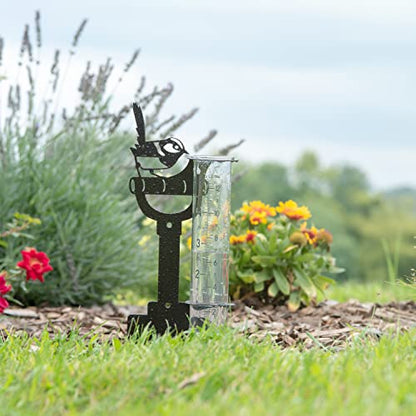 La Crosse 704-98937-INT Bird and Shovel Metal Garden Rain Gauge with 5" Glass Tube - color: Hammered Bronze