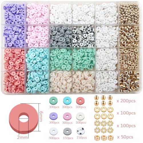MIIIM Pastel Clay Beads Kit for Bracelets Making, Heishi Beads, Clay Charms and Gold Spacer for Jewelry Making, Friendship Bracelet Kit for Crafts, Concert, Raves, Gifts - color: Pastel