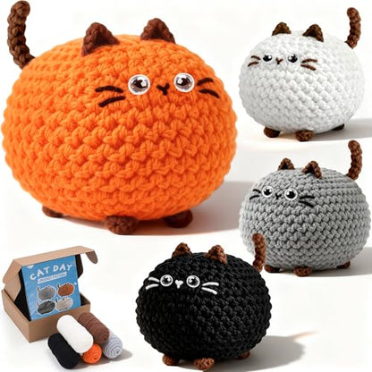 Joyclub Crochet Kit for Beginners 4 Cat Family with Video for Adults - color: Crochet Cat