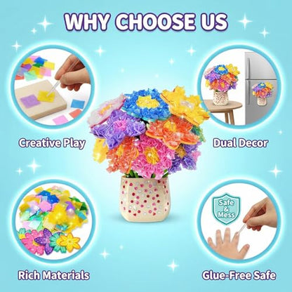 AGENTLAN Poke Art Bouquet Craft Kit,Mess-Free 3D Crafts for Kids Ages 3-8 - style: Flower