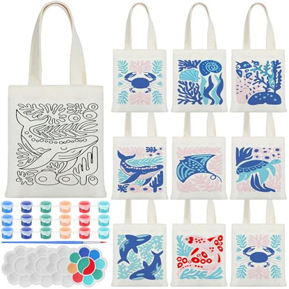 Aliceset 16 Pcs Color Your Own Bag Tote Bag Painting - style: Ocean