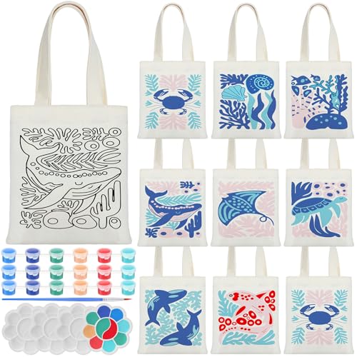 Aliceset 16 Pcs Color Your Own Bag Tote Bag Painting - style: Ocean