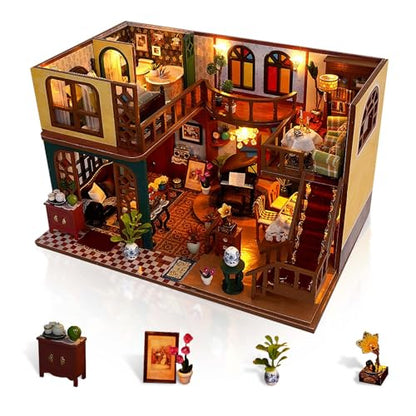Miniature House Kit, DIY Dollhouse Kit with Dust Cover for Adults