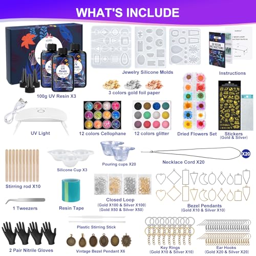 KISREL 300g UV Resin Kit with Light & Molds, Crystal Clear (2 Pack) - size: 300g (Pack of 2)