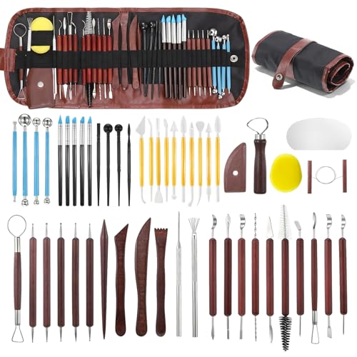 48PCS Pottery Tools Kit for Sculpting, Polymer Clay Tools Kit, Ceramics Modeling Tool, Clay Carving Tool with a Storage Bag, for DIY Handcraft Modeling, Trimming, Shaping, Carving, Dotting
